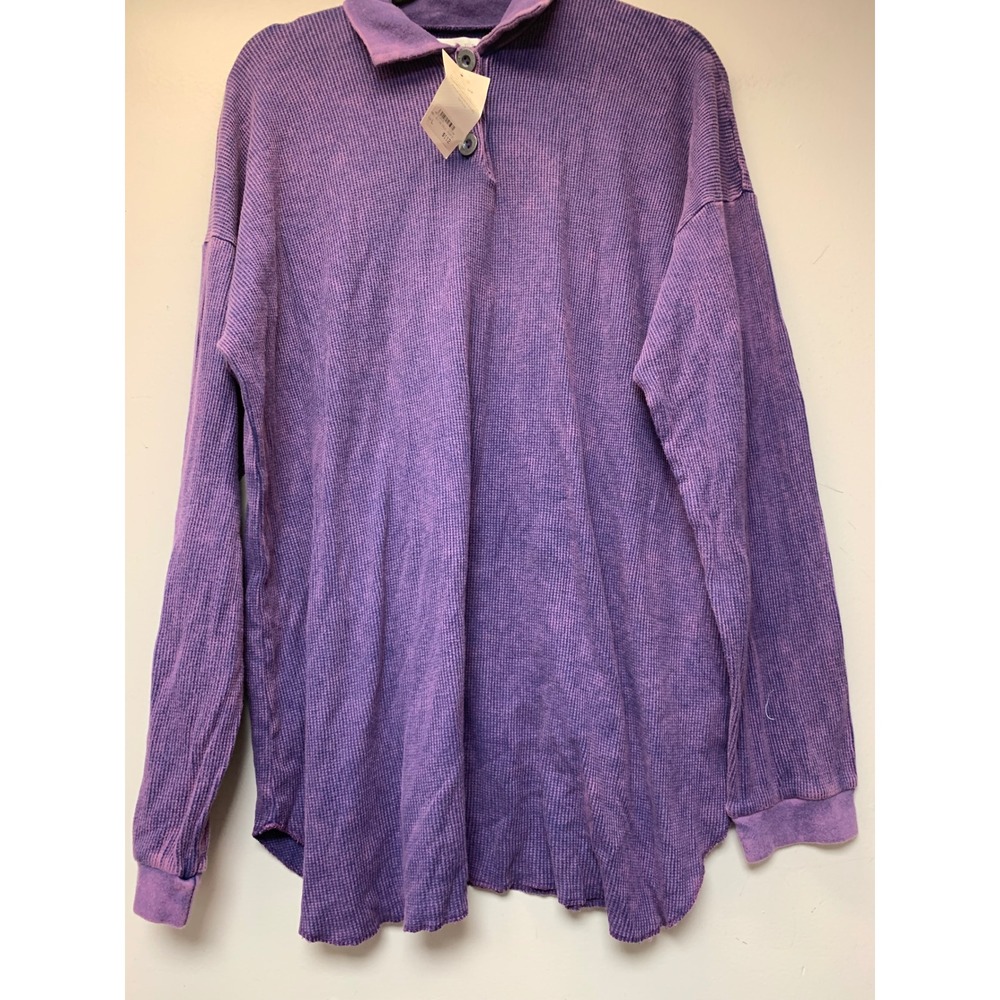 Fitigues Polo Shirt Womens Large Purple NWT Waffle Knit Cotton Modal 067353PURL